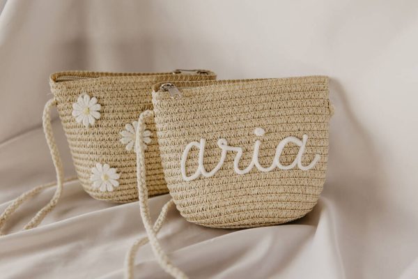 Girls Personalised Reversible Daisy Straw Bag