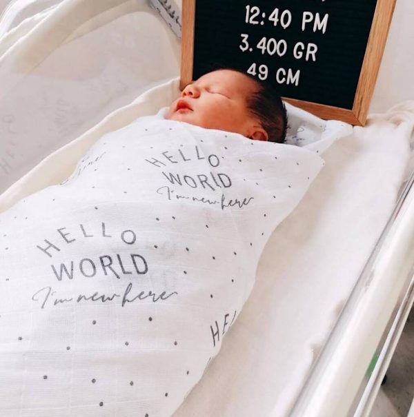 Muslin Swaddle Blanket Hello World Newborn Baby Shower Gift