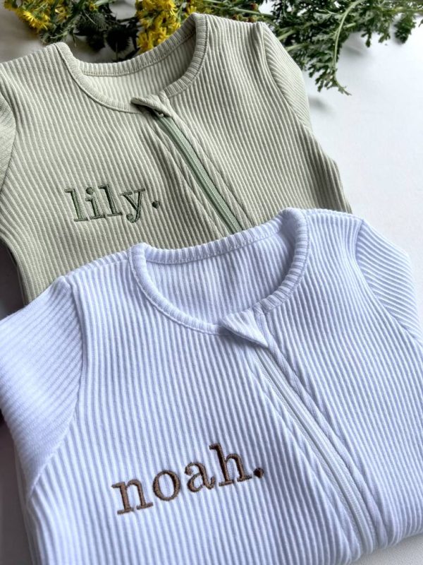 Personalised Baby Zip Sleepsuit – Embroidered Baby Grow With Name – Newborn Gift In 10 Colours