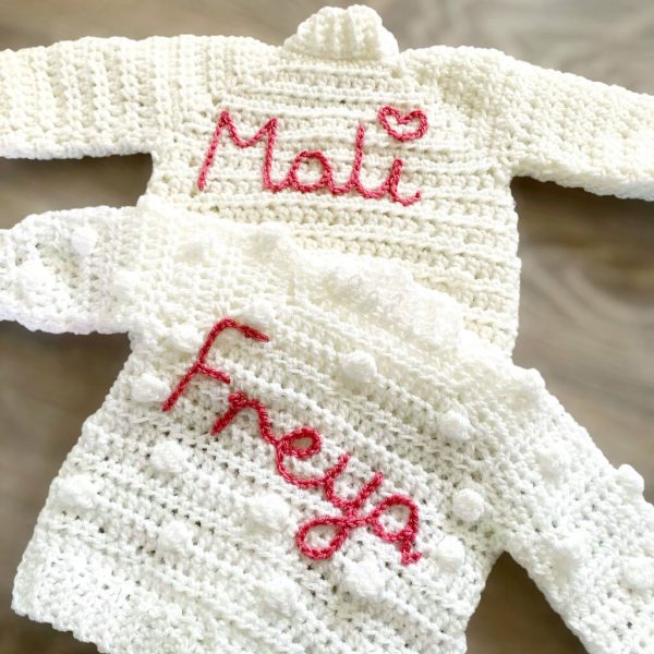Personalised Custom Baby/ Childrens’s Hand Embroidered Name Cardigan, Perfect Baby Gift Or Keepsake