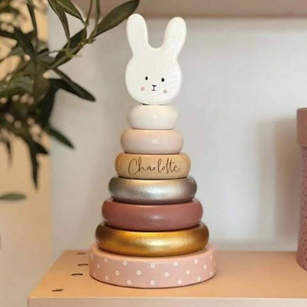Personalised Wooden Pink Bunny Stacking Toy