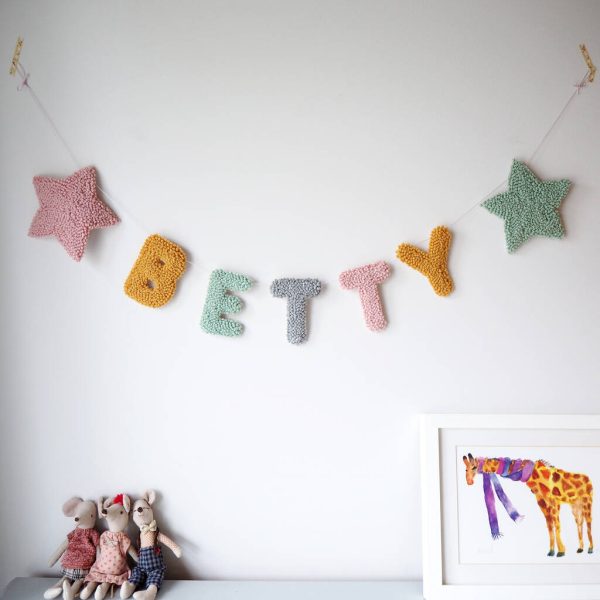 Punchneedle Personalised Name Garland With Stars