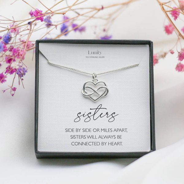 Sisters Necklace – Sterling Silver Heart Infinity Charm, Personalised Gift For Sister, Birthday Or Just Because